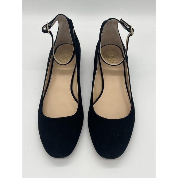 Vince Camuto Shoes - Vince Camuto Women's Black Suede Ankle Strap Low Block Heel Shoes Size US 9M EU